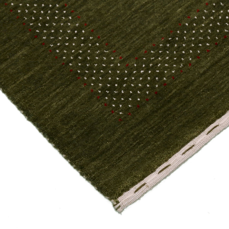 Gabbeh Design Hand Loomed Green Wool Area Rug