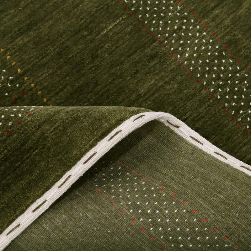 Gabbeh Design Hand Loomed Green Wool Area Rug