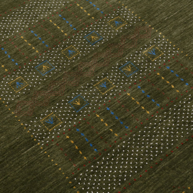 Gabbeh Design Hand Loomed Green Wool Area Rug