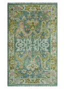 Ready to Ship Green And Gray 3x5 Traditional Hand Knotted Wool Rug by The Rug Decor