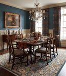 Ready to Ship Hand Knotted Antique Style Turkish Heriz Medallion Ivory and Blue Wool Rug