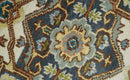 Ready to Ship Hand Knotted Antique Style Turkish Heriz Medallion Ivory and Blue Wool Rug by The Rug Decor