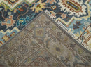 Ready to Ship Hand Knotted Antique Style Turkish Heriz Medallion Ivory and Blue Wool Rug by The Rug Decor