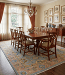 Ready to Ship Hand Knotted Blue and Rust Modern Oushak Area Rug