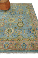 Ready to Ship Hand Knotted Blue and Rust Modern Oushak Area Rug by The Rug Decor