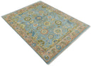 Ready to Ship Hand Knotted Blue and Rust Modern Oushak Area Rug by The Rug Decor