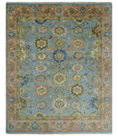 Ready to Ship Hand Knotted Blue and Rust Modern Oushak Area Rug by The Rug Decor