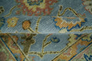 Ready to Ship Hand Knotted Blue and Rust Modern Oushak Area Rug