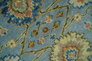 Ready to Ship Hand Knotted Blue and Rust Modern Oushak Area Rug