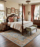 Ready to Ship Hand Knotted Blue and Rust Modern Oushak Area Rug