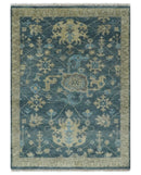 Ready to Ship Hand Knotted Oriental Turkish Oushak Blue and Camel Wool Area Rug by The Rug Decor