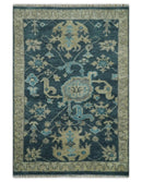 Ready to Ship Hand Knotted Oriental Turkish Oushak Blue and Camel Wool Area Rug by The Rug Decor