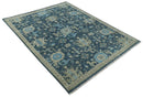 Ready to Ship Hand Knotted Oriental Turkish Oushak Blue and Camel Wool Area Rug by The Rug Decor