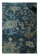 Ready to Ship Hand Knotted Oriental Turkish Oushak Blue and Camel Wool Area Rug by The Rug Decor