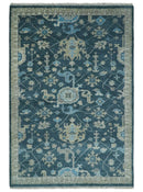 Ready to Ship Hand Knotted Oriental Turkish Oushak Blue and Camel Wool Area Rug by The Rug Decor