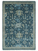 Ready to Ship Hand Knotted Oriental Turkish Oushak Blue and Camel Wool Area Rug