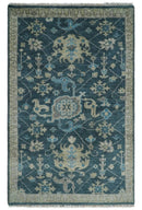 Ready to Ship Hand Knotted Oriental Turkish Oushak Blue and Camel Wool Area Rug by The Rug Decor
