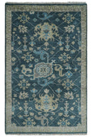 Ready to Ship Hand Knotted Oriental Turkish Oushak Blue and Camel Wool Area Rug
