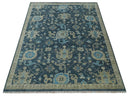 Ready to Ship Hand Knotted Oriental Turkish Oushak Blue and Camel Wool Area Rug by The Rug Decor