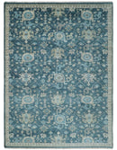 Ready to Ship Hand Knotted Oriental Turkish Oushak Blue and Camel Wool Area Rug