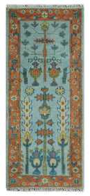 Ready to Ship Hand Knotted Tree of Life Blue And Rust 2.6x6 Design Wool Rug by The Rug Decor