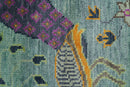 Ready to Ship Jungle Life Peacock Bird 8x8 Square Green Wool Rug