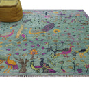 Ready to Ship Jungle Life Peacock Bird 8x8 Square Green Wool Rug