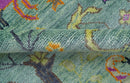 Ready to Ship Jungle Life Peacock Bird 8x8 Square Green Wool Rug