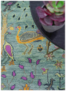 Ready to Ship Jungle Life Peacock Bird 8x8 Square Green Wool Rug