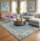 Ready to Ship Modern Oushak Blue And Ivory Hand Tufted 5x7 Wool Rug by The Rug Decor