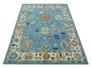 Ready to Ship Modern Oushak Blue And Ivory Hand Tufted 5x7 Wool Rug by The Rug Decor
