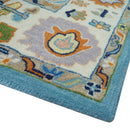 Ready to Ship Modern Oushak Blue And Ivory Hand Tufted 5x7 Wool Rug by The Rug Decor