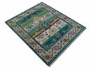 Ready to Ship Peach And Teal Traditional Hand Knotted 8x10 Wool Rug