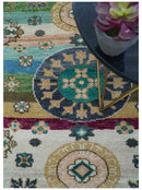 Ready to Ship Peach And Teal Traditional Hand Knotted 8x10 Wool Rug
