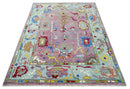 Ready to Ship Pink Modern Oushak Rug Wool Blue Colorful Hand knotted Area Rug by The Rug Decor