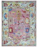 Ready to Ship Pink Modern Oushak Rug Wool Blue Colorful Hand knotted Area Rug by The Rug Decor