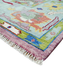 Ready to Ship Pink Modern Oushak Rug Wool Blue Colorful Hand knotted Area Rug by The Rug Decor