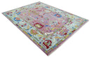 Ready to Ship Pink Modern Oushak Rug Wool Blue Colorful Hand knotted Area Rug by The Rug Decor
