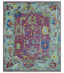 Ready to Ship Pink Modern Oushak Rug Wool Blue Colorful Hand knotted Area Rug by The Rug Decor