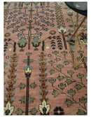 Pink Olive Beige Hand-Knotted Wool Rug - Traditional Vintage