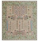 Ready to Ship Pink, Olive and Beige Traditional Vintage Style Tree Wool Rug