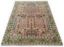 Pink Olive Beige Hand-Knotted Wool Rug - Traditional Vintage