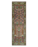 Ready to Ship Pink, Olive and Beige Traditional Vintage Style Tree Wool Rug
