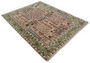 Pink Olive Beige Hand-Knotted Wool Rug - Traditional Vintage
