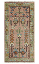 Ready to Ship Pink, Olive and Beige Traditional Vintage Style Tree Wool Rug