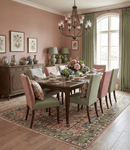 Pink Olive Beige Hand-Knotted Wool Rug - Traditional Vintage