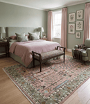 Pink Olive Beige Hand-Knotted Wool Rug - Traditional Vintage
