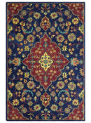 Ready to Ship Red And Blue Traditional Design Hand Tufted 6x9 Wool Rug by The Rug Decor