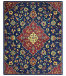 Ready to Ship Red And Blue Traditional Design Hand Tufted 8x10 Wool Rug by The Rug Decor