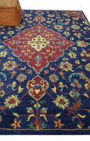 Ready to Ship Red And Blue Traditional Design Hand Tufted 8x10 Wool Rug by The Rug Decor